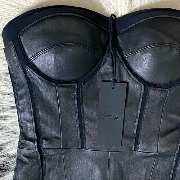 RTA “GWENYTH” MESH PANELED LEATHER BUSTIER MINI-DRESS, SZ 0 BLACK - Picture 4 of 16